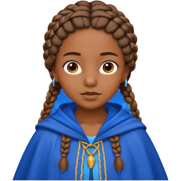 brown skin girl with braided hair, wearing blue cloak emoji