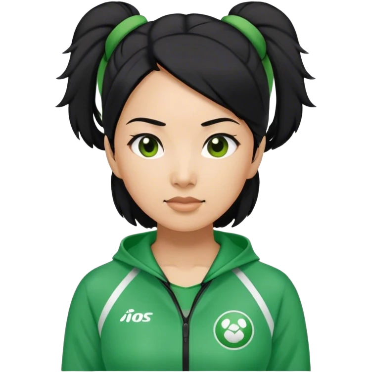 Cha: Age 45, a Asian old woman with black hair tie, Green player tracksuit emoji
