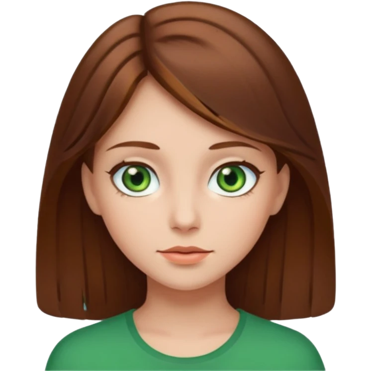a girl with brown hair and green eyes. emoji