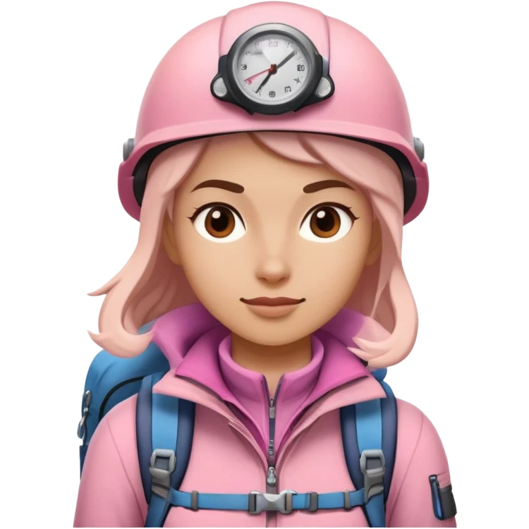 female mountain climber wearing light pink emoji