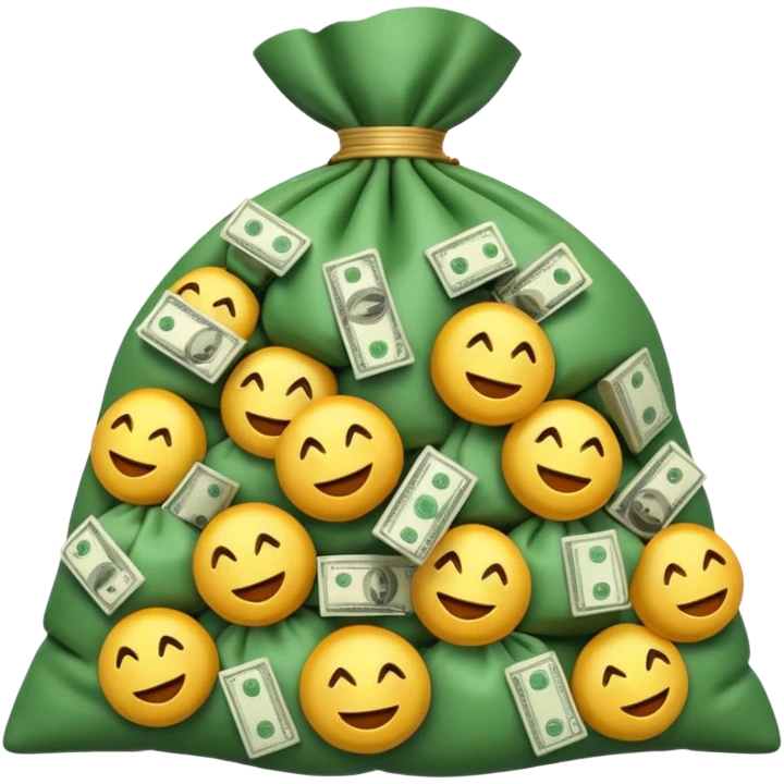 Luxury 3D emoji, overflowing money bag, stacks of cash, premium lighting, rich glossy look, ultra clean, transparent background


 emoji