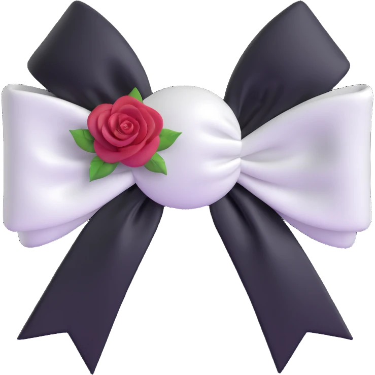 3D emoji gothic bow, white silk, silver crescent moon, black rose center emoji