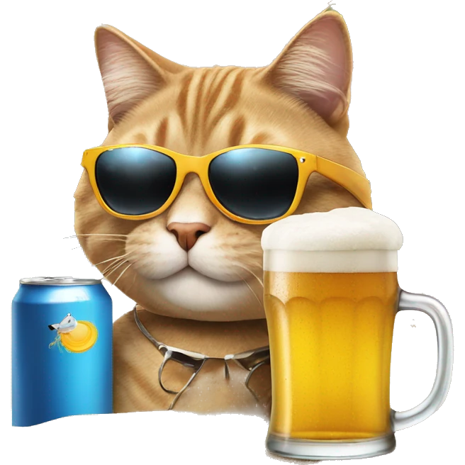 cat with sunglasses on the beach drinking beer emoji