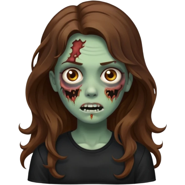 Zombie girl with wavy long brown hair And black shirt emoji emoji
