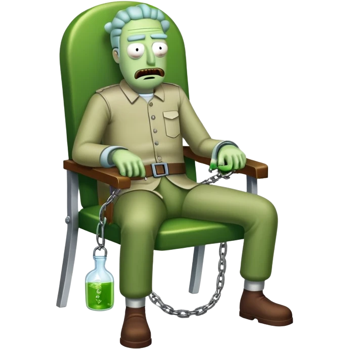 Pickle Rick handcuffed to a chair  emoji