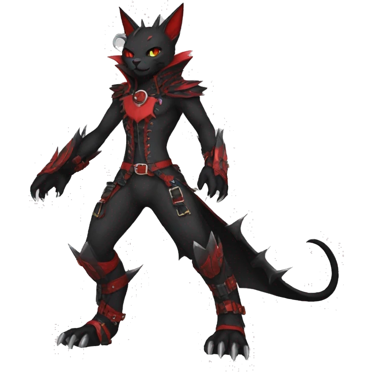 cool edgy black punk red ethereal fantasy nargacuga-bat-cat-Fakemon collar harness full body emoji