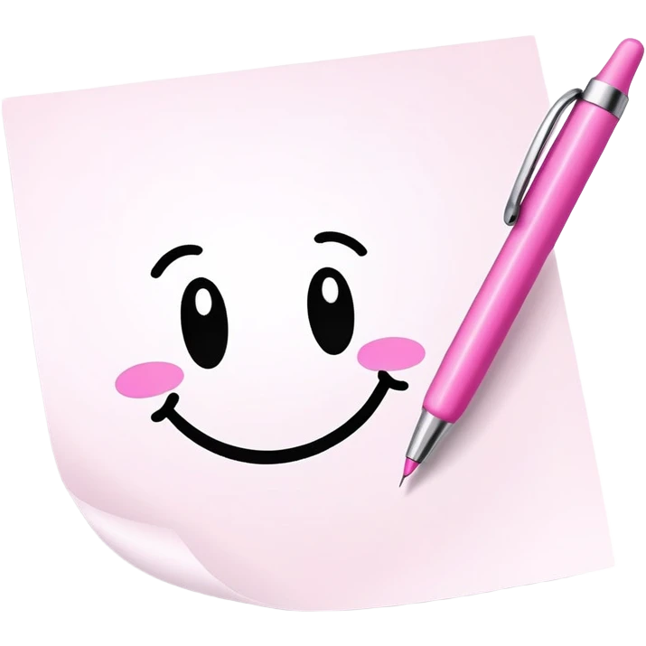 a hand doodling a smiley face with a pink pen in a notebook emoji