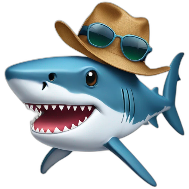 Shark with sunglass, hat tee-shirts, jeans and hat emoji