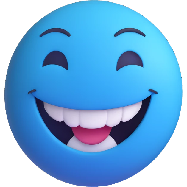 blue smiley face, big smile, laughing, Microsoft Fluent style emoji