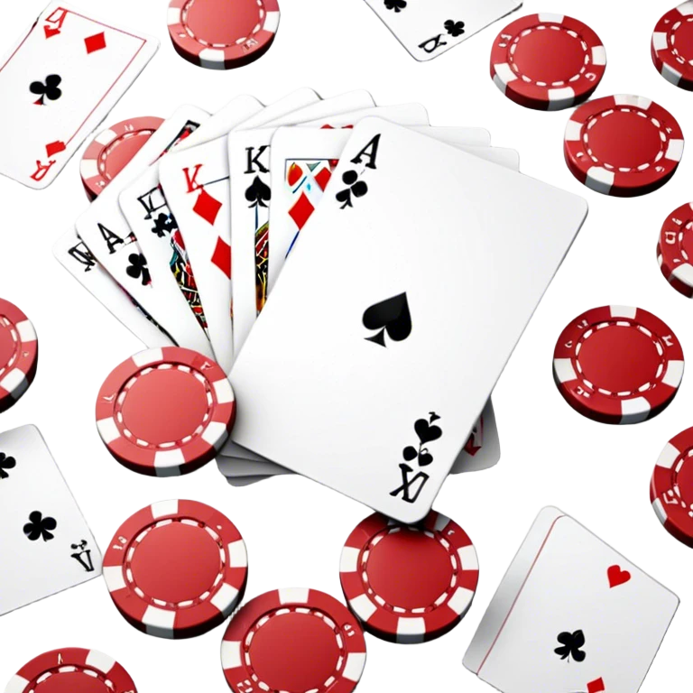 A photorealistic icon featuring playing cards, poker chips, and a deck of cards spread out on a table. Bright, detailed design with realistic textures and lighting. Transparent background, clearly symbolizing card games and strategy. emoji