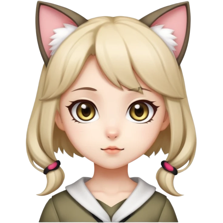 cute chibi anime catgirl with big eyes, cat ears and tail emoji
