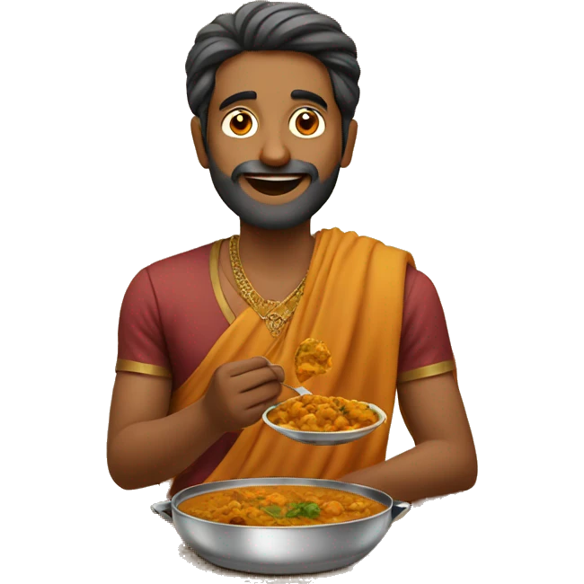 Indian man eating curry emoji
