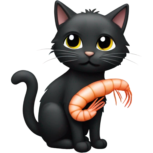 A smelly Black cat eating shrimp  emoji