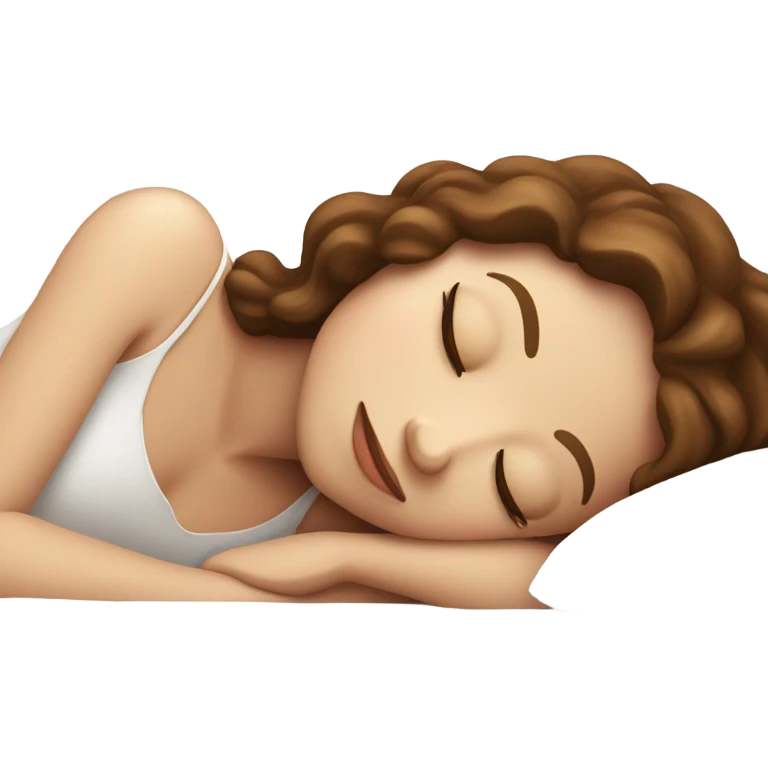 White girl with wavy brown hair sleeping on white pillow emoji