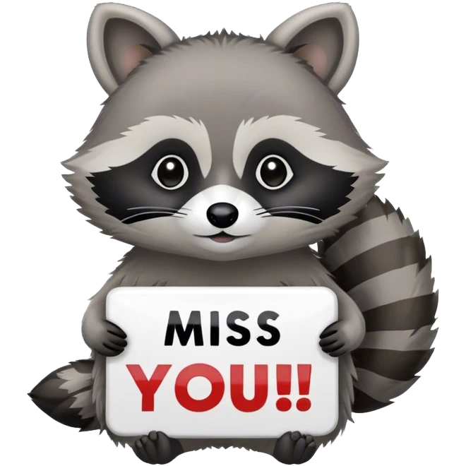 Cute raccoon holding a miss you sign emoji