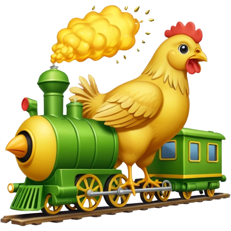 Chicken eating a train while the chicken is exploding earrings a pickle emoji