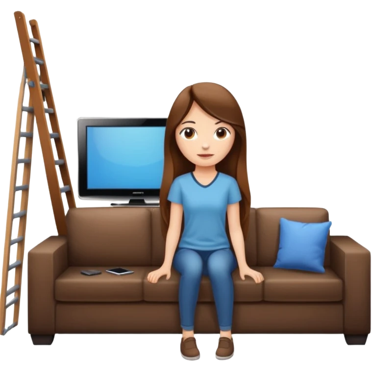 beautiful girl with long brown hair constructing new lounge room area with flat screen tv and couch emoji