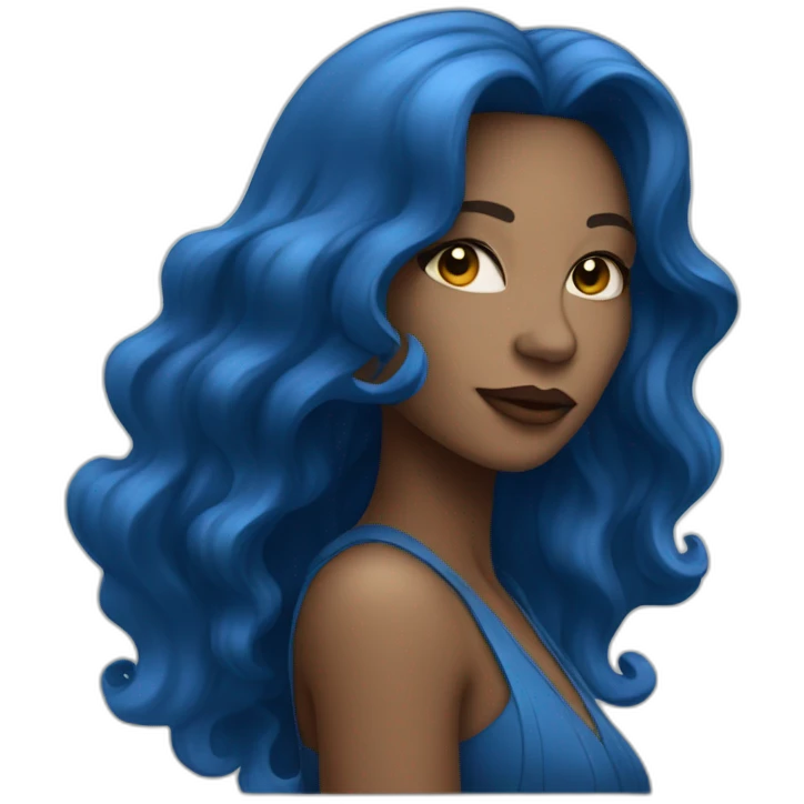 jazz singer with blue long hair, woman, 43 years old emoji
