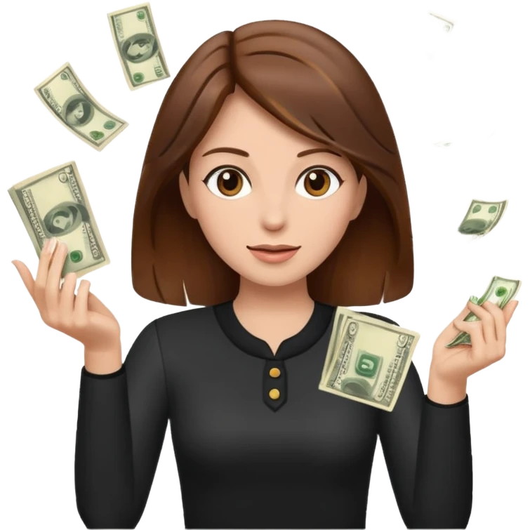Woman in brown hair throwing money emoji