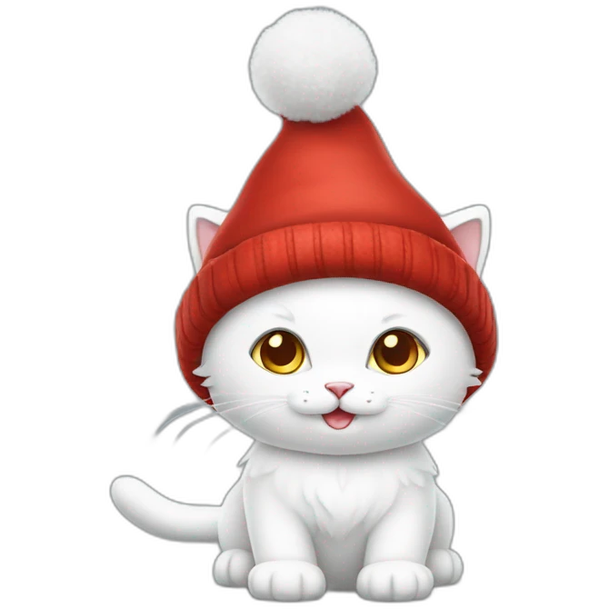 christmas white kitty in red hat full body emoji
