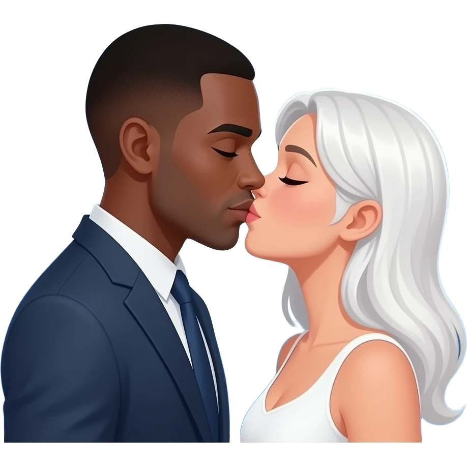 Black no haired black bald man and white woman hareing a kiss in the moon light emoji