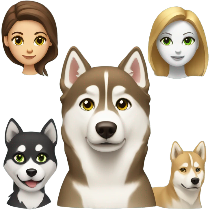 White Woman hair brown and bleus eyes and golden Husky With green eyes emoji