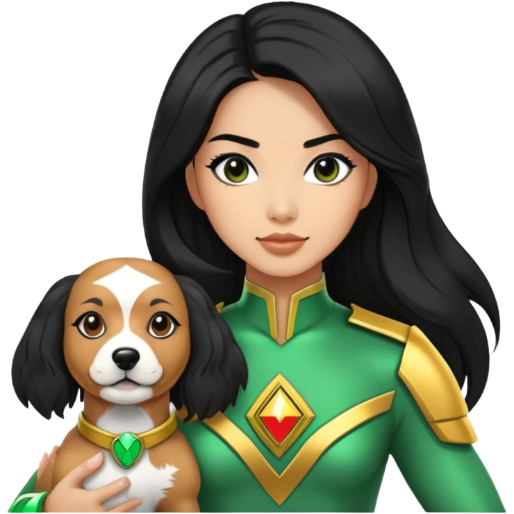 green power ranger wasian woman with long black hair and a cockapoo dog emoji