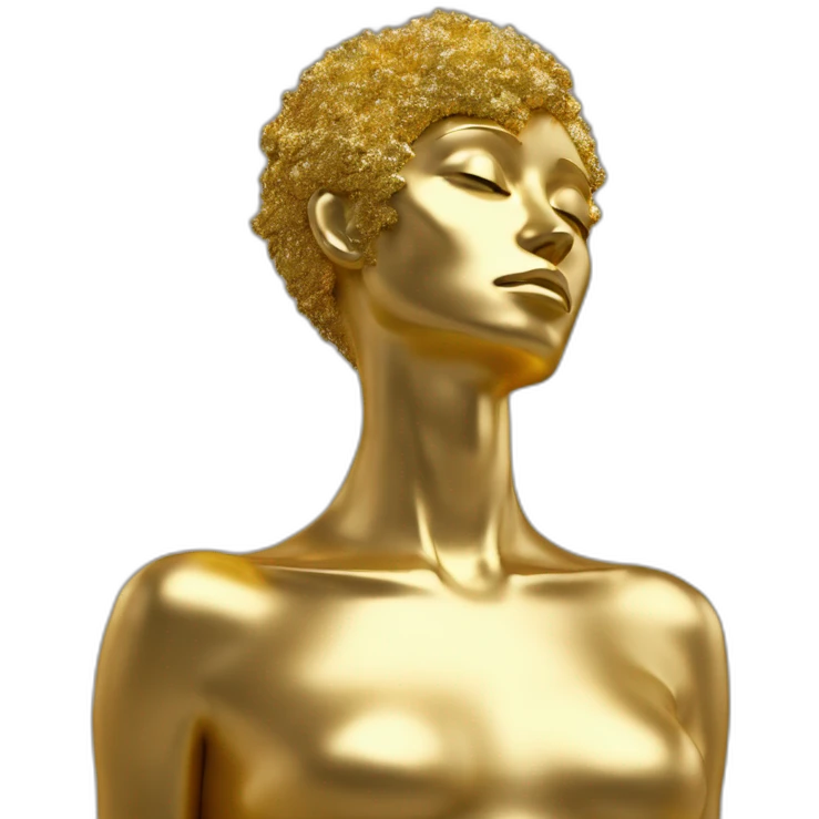 modern sculpture, abstract colorful figures on a golden glittering pedestal, zoomed-out view of the entire statue, 4K resolution 4:3 emoji
