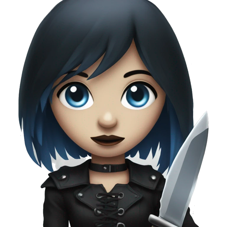 goth girl with blue eyes with knife emoji