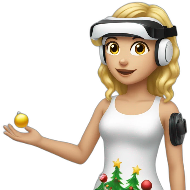 Christmas girl in front of vr headset emoji