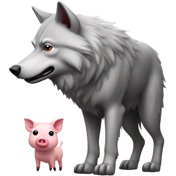 Standing wolf next to little pig emoji