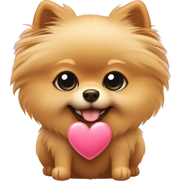 Beige pomeranian holding a heart emoji