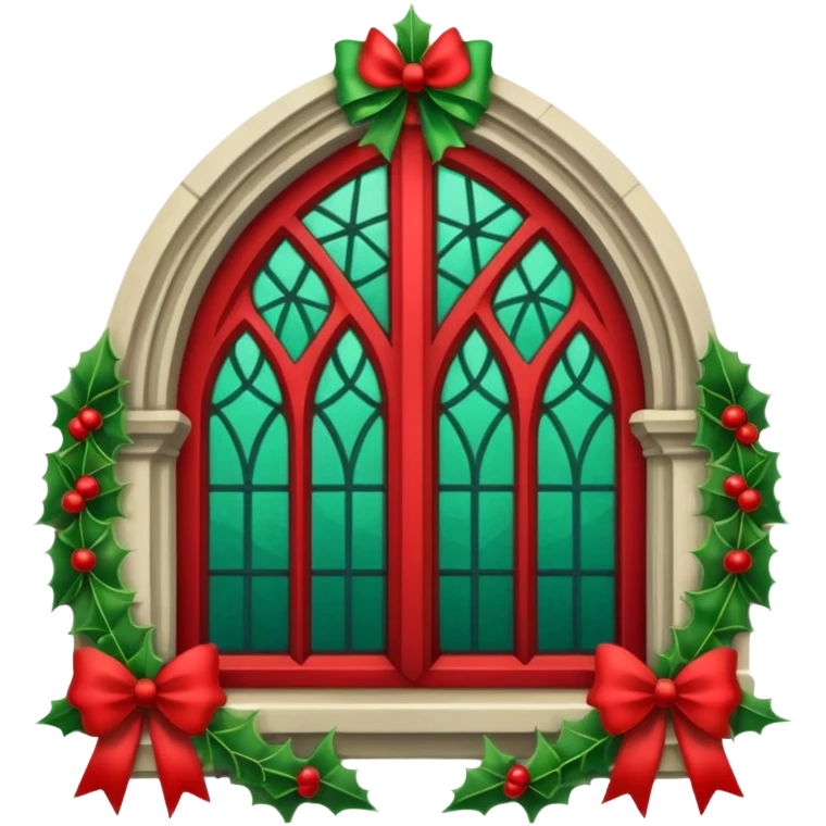 Gothic architecture window with christmas garland emoji