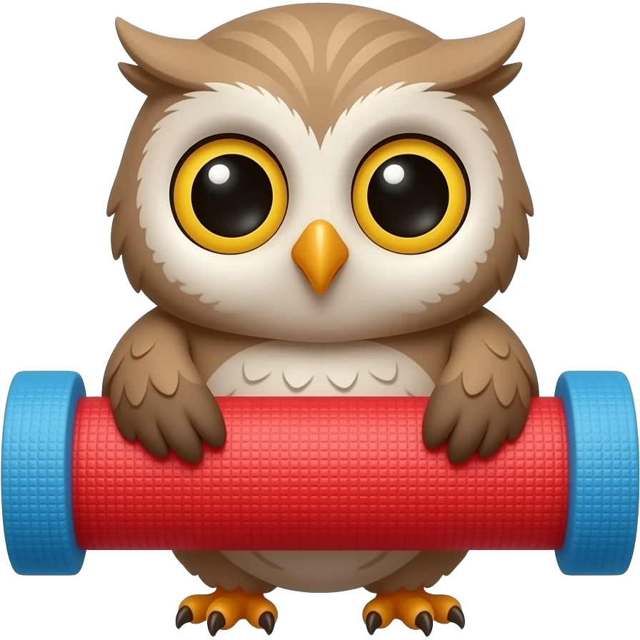 Cartoon cute tiny little Baby owls holding jumping mat emoji