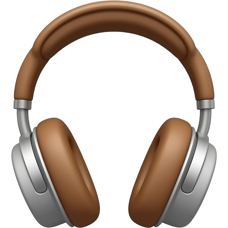 Brown over-ear headphones emoji, soft matte finish, smooth rounded shapes, minimal 3D style, warm brown tones, subtle shadows, clean high-quality emoji design, centered, isolated on transparent background emoji