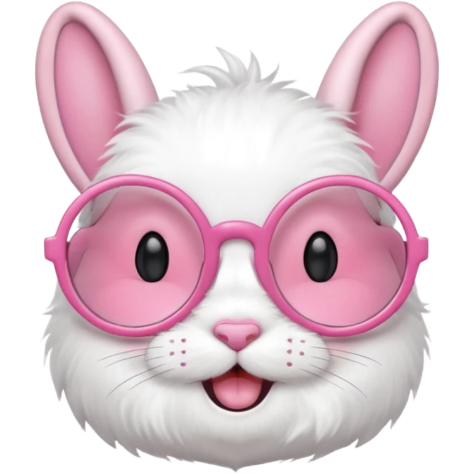 Pink bunny with big circular glasses, smiling. emoji