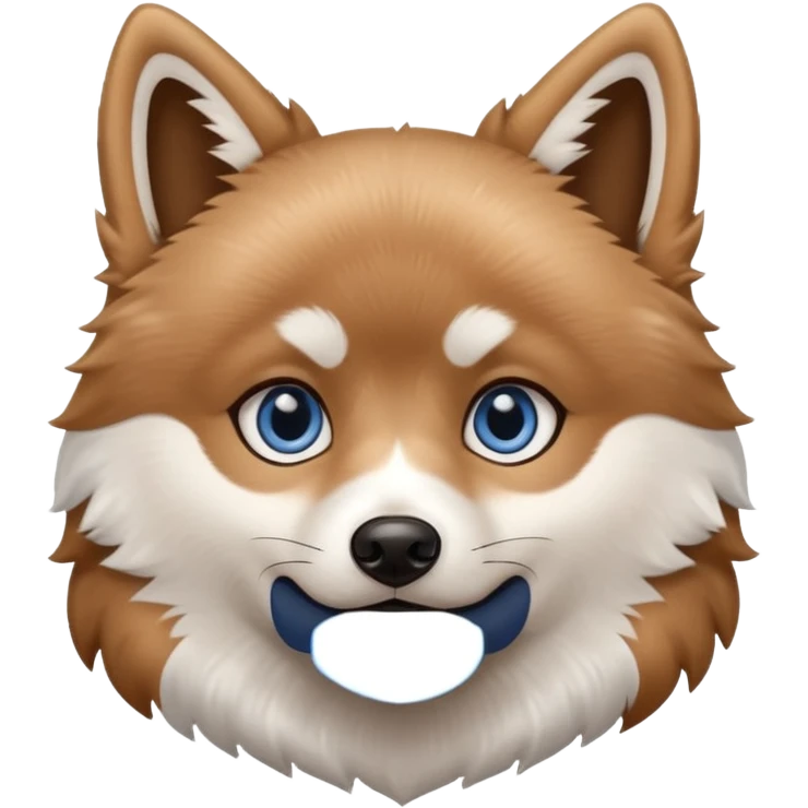 A Brown, light tan and white pomsky with one brown eye and one blue eye. emoji