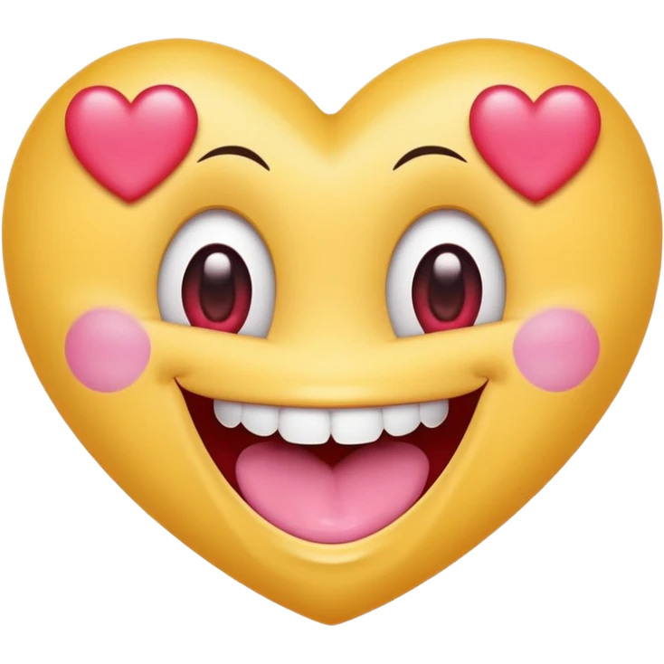 "Perfect smiling face with heart-eyes emoji 😍, classic yellow skin tone, bright open U-shaped smile showing white teeth and pink tongue tip, two large glossy red cartoon heart-shaped eyes with sparkling highlights  emoji