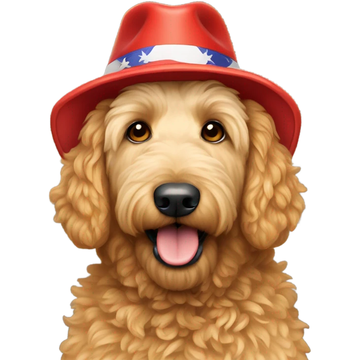 Viscous golden doodle wearing maga hat emoji