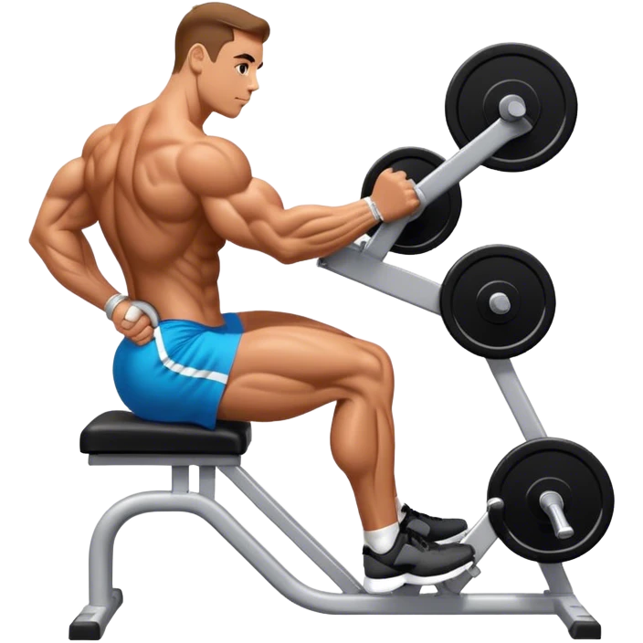 side-view bodybuilder seated weighted calf-raise machine lower leg exercise emoji