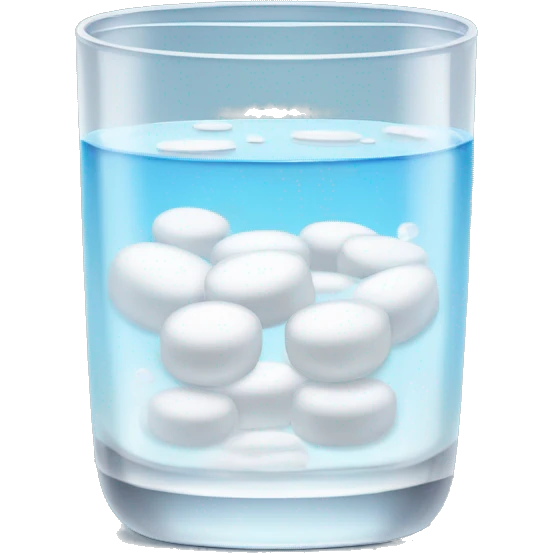 realistic glass of alka seltzer (no eyes)  with 2 tablets on the side  emoji