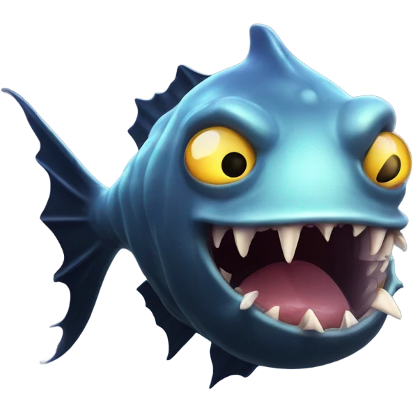 Anglerfish with a glowing lure hanging from its forehead, sharp teeth, and big eyes. emoji