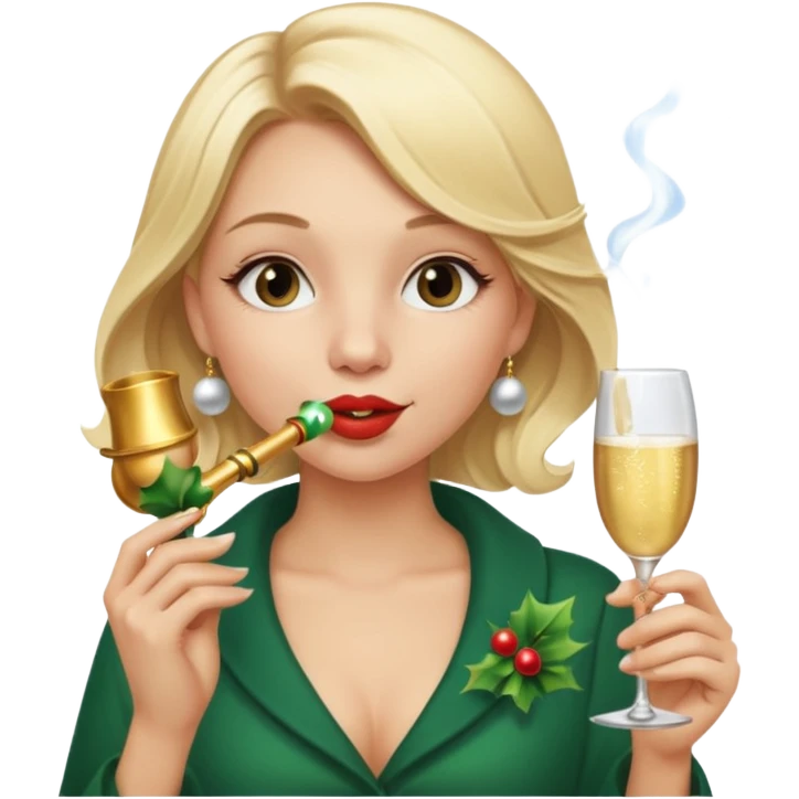 A beautiful girl with blonde hair with a festive pipe in her mouth emoji