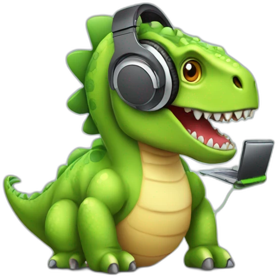 techsupport dinosaur in headphones with micro emoji