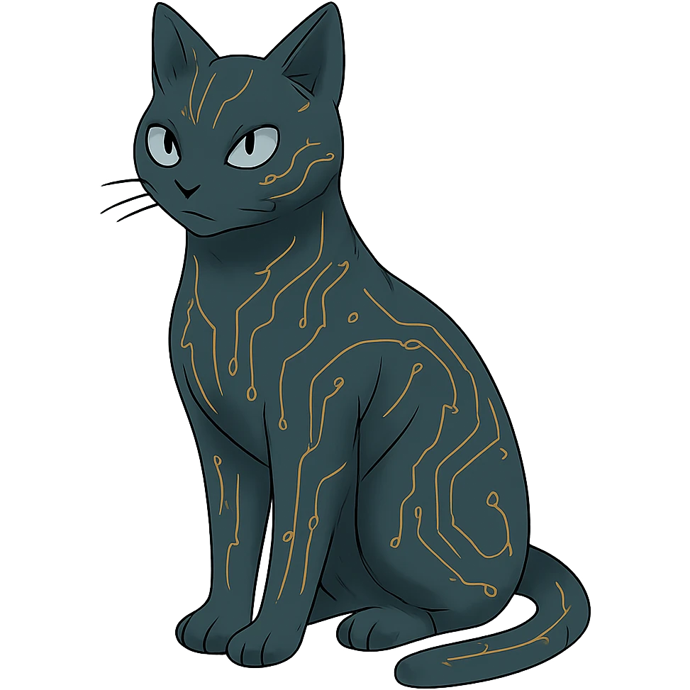 ghibli style sleek cybercat with circuit patterns emoji