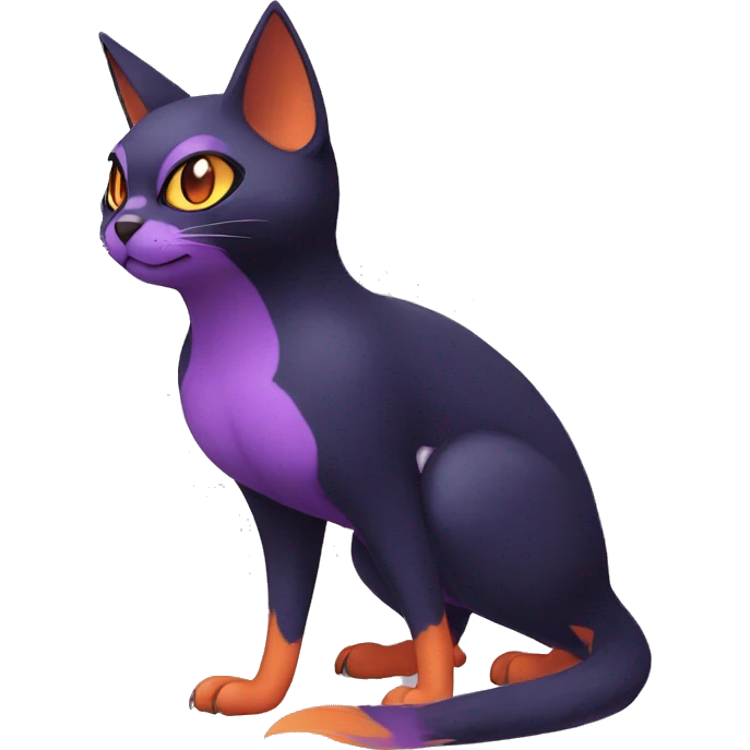 Cool Anthro Black Noibat-Quilava-Cat-Pokémon with orange belly and purple markings Full Body emoji