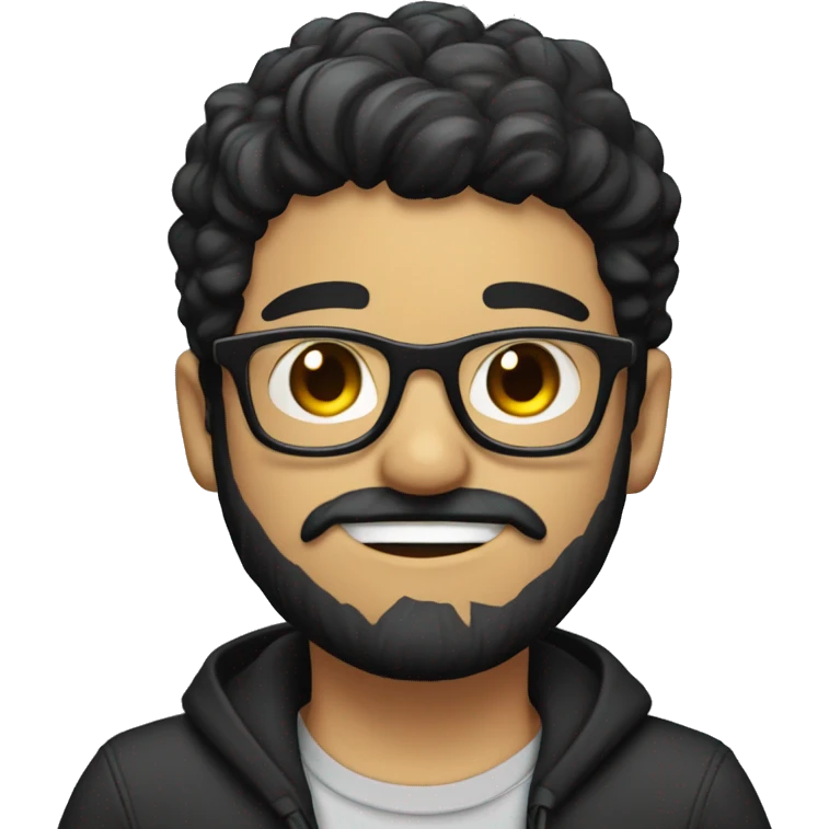 streamer boy with glasses, black hair, black beard,  emoji