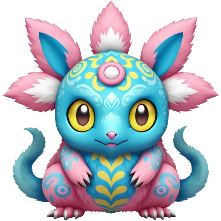 Cyan and yellow and blue and pink Pokémon-Fakémon-creature emoji