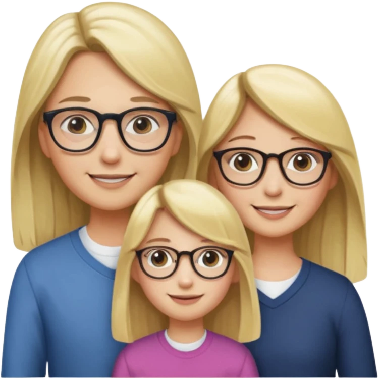 je voudrai un emoji d'une fille aux cheveux longs et blonds avec des lunettes avec son papa chatain et sa maman blonde emoji