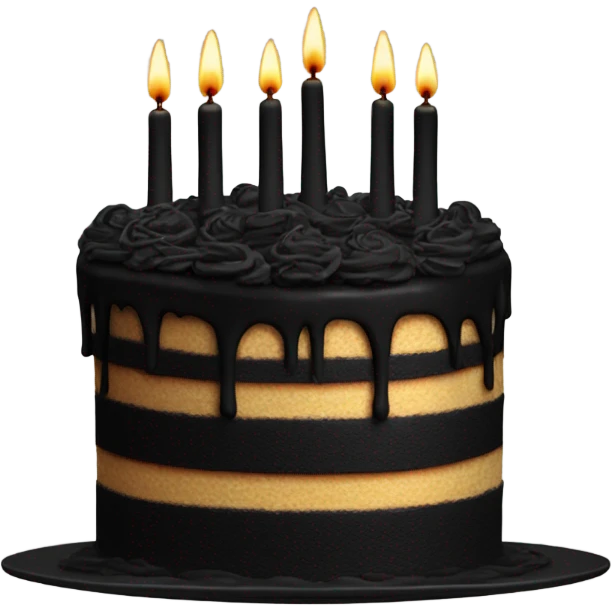 Cake with black frosting and black candles emoji